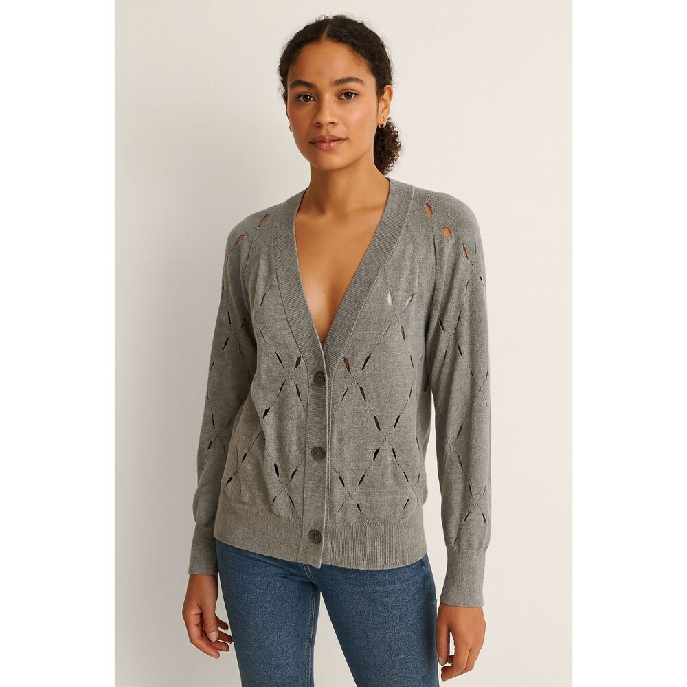 T‎ ALEXANDER WANG Pointelle V-Neck Cardigan Gray Small